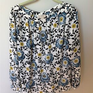 LOFT Blue and Yellow Floral Blouse